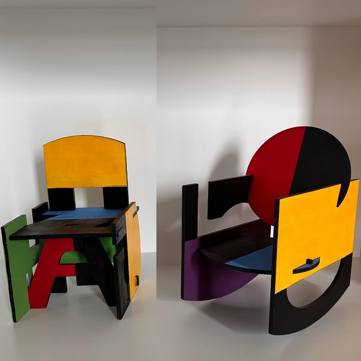 Two colorful student chair designs